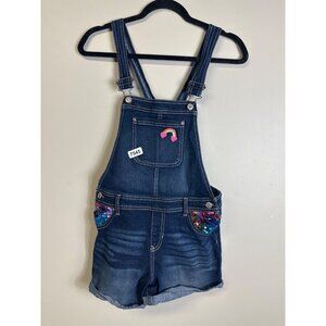 jordache size 14/16 overalls rainbow heart patch bib pocket adjustable straps